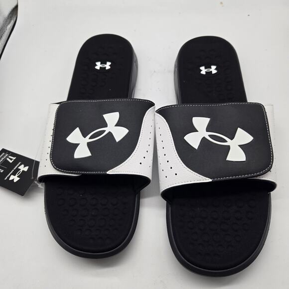 Under Armour Men's Ignite Pro Blk/White Slip On Slides Size 17 #3026023-003 New - Picture 2 of 8
